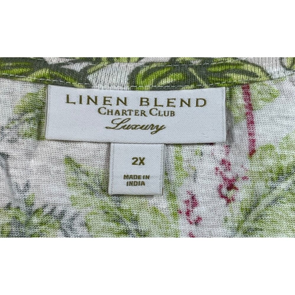 Charter Club 2X Linen Blend Tank Top With Flamingo & Palm Print - Picture 7 of 11